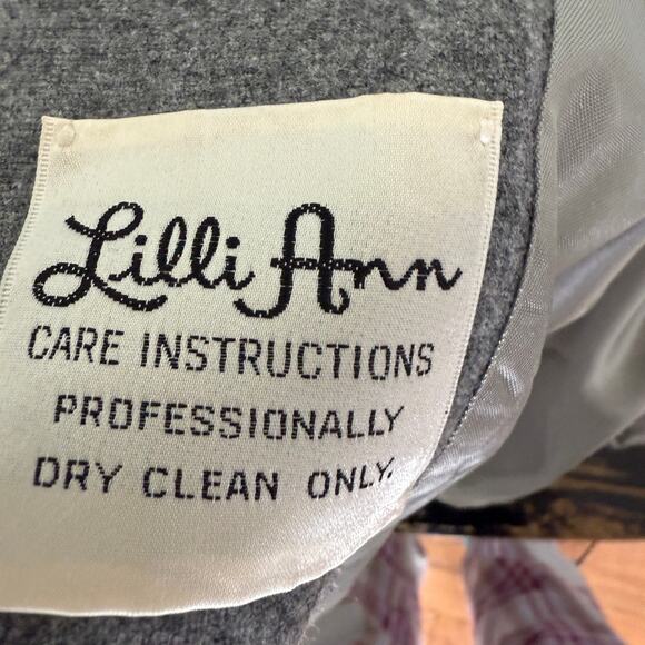 Vintage Lilli Ann Gray Wool Fox Fur Trimmed Blazer Jacket Skirt Suit S - Picture 10 of 10